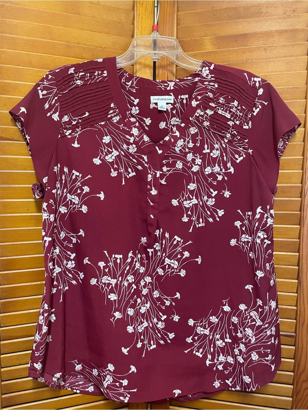 croft & barrow Wine Floral Pintuck V-Neck Blouse